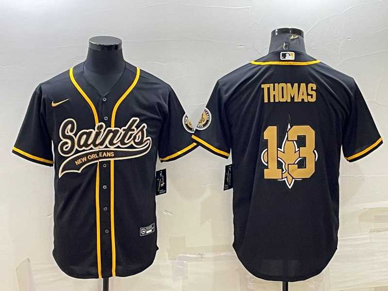 Men%27s New Orleans Saints #13 Michael Thomas Black Team Big Logo With Patch Cool Base Stitched Baseball Jersey->new england patriots->NFL Jersey